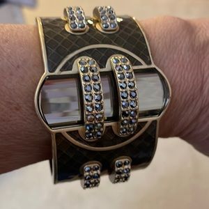Lia Sophia bronze and gold cuff. Brown rhinestones with emerald cut center